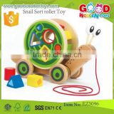 new item kids funny toy OEM snail sort roller toy educational wooden snail pull toys for child EZ5096