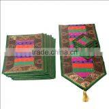 Indian Silk Table Runner With 6 Place Mats & 6 Coaster in Green Color Size 16*62 thumbnail-3
