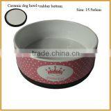 Colorful Round Dot Pattern Ceramic Pet Bowls With Rubber Bottom Dog Bowls
