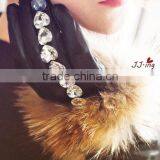 Hand Made Sheepskin Leather Gloves With Raccoon Fur Korea Style With Crystal Dimond thumbnail-1