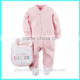 Brand new cotton baby romper set with bibs cotton sweet baby romper baby clothing long sleeve with feet