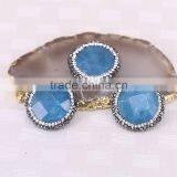Paved Zircon Agate Druzy Stone Beads, Gem Stone Charm Light Blue Round Faceted Agate Connector Beads For Jewelry Making thumbnail-1