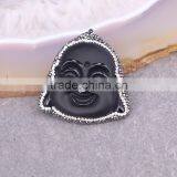 Black Obsidian Pendant, With Pave Crystal Edged Carving Obsidian Buddha Face Pendant, Gem Stone Pendant For Jewelry Making thumbnail-2