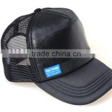 Fashion Short Bill Foam Plain Leather Trucker Caps Mesh Hats With Custom Logo Wholesale