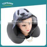 Toprank Custom Elastic Fabric Printed Animal Travel Hoodie Neck Pillow U Shape Microbead Travel Neck Pillow With Hoodie thumbnail-2
