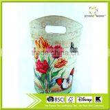 Beautiful Flower Print Waste Bin Faux Leather Trash Container With Handle thumbnail-1