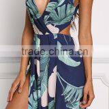 Navy Tie Back Leaf Print Women Maxi Long Party Dress Girls Without Dress Sex Picture HSd5187 thumbnail-4