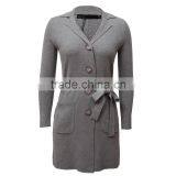 Lapel Collar Belted Long Cardigan Women With Side Pockets, Self-tie Belt, Full Button Closure thumbnail-1