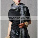 CX-B-P-21 Women Fashion Cashmere Pashmina Shawl With Fur Trim thumbnail-4