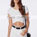 Plain Fashion Cap Sleeve Round Neck Knot Front Wihte Blouse thumbnail-2