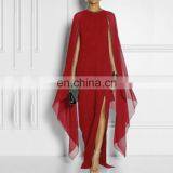 Fashion Chiffon Maxi Dress Solid Round Neck Batwing Sleeve High Slit Prom Dress thumbnail-2