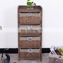 Living Room Furniture Set Wooden Corner Cabinet With Wickerwork Basket thumbnail-1