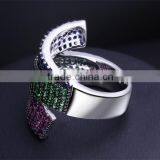 Unique 3 Strips Colorful Cubic Zirconia Siam Emerald Montana Cocktail Party Ring thumbnail-6