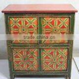 Antique Tibetan Rustic Wooden Hand Painted Bedside Cabinet