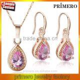 New Fashion 18K Gold Filled Pink Kundan Zircon Gems Necklace Earrings Jewelry Set thumbnail-1