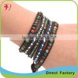 Blue Turquiose And Glow Glitterings 5 Wrap On Dark Blue Real Leather Bracelet thumbnail-6