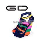 Women Hot Bamboo Style Heel Color Ankle Buckle Zipper Wedge Shoes