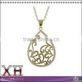 Sterling Silver Gold Finish Cubic Zirconia Filigree Teardrop Necklace thumbnail-1