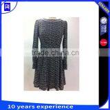 100% Viscose Printed Dress Women Long Sleeve Lace Decoration Knee Length Casual Wear thumbnail-1