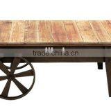 SMALL INDUSTRIAL COFFEE TABLE , UNIQUE COFFEE TABLE WITH WHEELS thumbnail-1