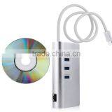 Type C USB 3.1 to 3 Port USB 3.0 With 10/100/1000 Gigabit Ethernet USB HUB thumbnail-1