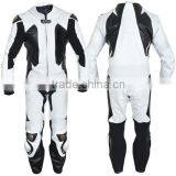 Leather Motor Bike Racing Suit White And Black Contrast thumbnail-1