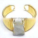 Coated White Druzy Taper Bracelet, Vermeil 925 Solid Sterling Silver Bracelet, Designer Prong Cuff Bracelet thumbnail-1