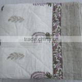 Indian Hand Block Print Pure White Kantha Cotton Quilt thumbnail-3