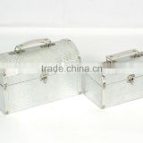 Simple silver alligator rectangular jewelry box portable