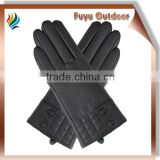 High-end HEBEI Long Black Winter Goatskin Plain Style Lined Women S Gloves