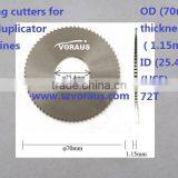 Milling Cutters for Key-duplicator Machines OD (70mm) Thickness (1.15mm) ID (25.4mm) (HSS) 72T