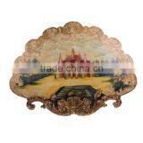 Elegant Floral Painting Hanging Wall Art, Decor Fan Shaped Wall Picture, Solid Wood Carved Hanging Wall Painting thumbnail-2