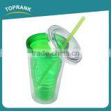 Customized Logo Clear Insulated Plastic Drinking Tumbler Double Wall Plastic Tumbler With Straw thumbnail-2