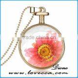 Natural Dried Flower Glass Locket Pendant Necklace for Women thumbnail-5