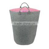 Grey Felt Polyester Laundry Storage Basket With Handles thumbnail-1