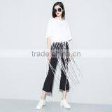 Guangzhou Clothing OEM o Neck Half Sleeves Black Long Tassels Tshirt thumbnail-5