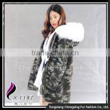 CX-G-P-08B Fox Trim Hood Women Real Rex Rabbit Fur Lining Fur Parka Jacket thumbnail-2