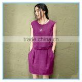 2016 Elegant Slim Casual Dress Solid Color Cotton Linen Vest Dress For Women thumbnail-2