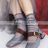 WS-50 New Sale Fashion Women Socks Summer Style Glitter Soft Black Lace Fishnet Pearl Mesh Ankle Socks Women thumbnail-5