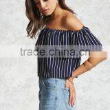 Hot Sale Fashion Short Sleeve Summer Casual off Shoulder Striped Sexy Women Blouse thumbnail-2