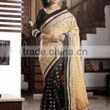 Fascinating Sandal & Black Color Combination Black Bordered Blooming Bliss Designer Sarees Collections thumbnail-1