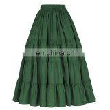 Belle Poque Women's Solid Green Color Wide Hem Cotton Maxi Skirt Long Skirt BP000207-3
