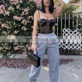 High Quality Women Elastic Waist Cotton Jogger Letter Printed Casual Sweat Pants thumbnail-3