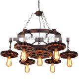 Retro Gear Industrial Loft Decorative Pendant Lamp Wood Chandelier Light thumbnail-1