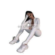 Фитнес-трексаут однотонный комбинезон для женщин с высокой эластичностью, стретч-комбинезон с длинными рукавами и молнией thumbnail-1