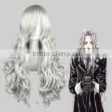 High Quality 80cm Long Wave Angel Sanctuary Silvery Gray Synthetic Anime Wig Cosplay Hair Wig