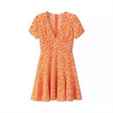 2025 New Short Sleeved Floral Skirt European and American V-neck Ruffle Edge Fake Style Dress thumbnail-4