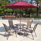 6 Piece Outdoor Garden Patio Furniture Glass Aluminum Dining Table Sling Chair Umbrella Set Quality Choice thumbnail-1