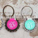 Personalized Vinyl Enamel Disc Filigree Monogram Key Chians thumbnail-6