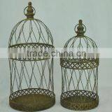 14A389MCE Rustic Gold Metal Wire Bird Cages, Cage for Plants Stand